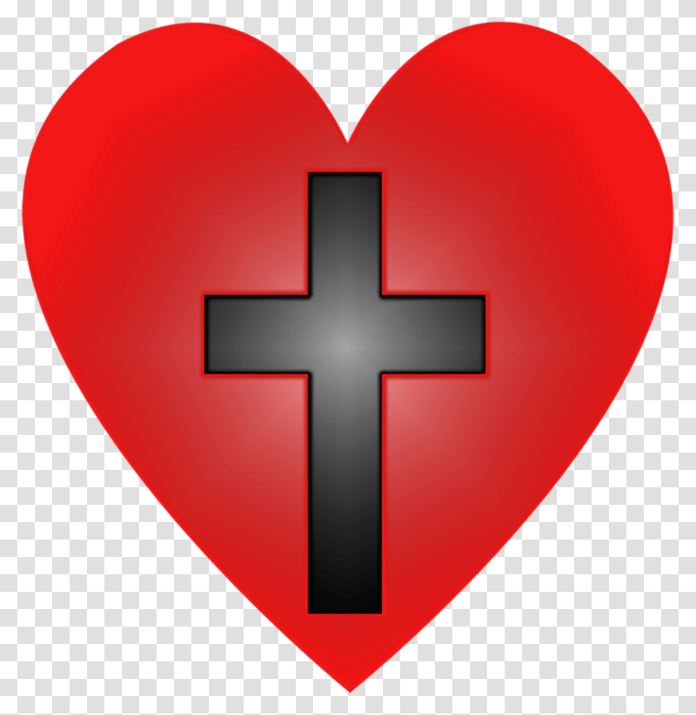 Jesus On The Cross Red Heart And Black Cross, Label, Logo Transparent Png