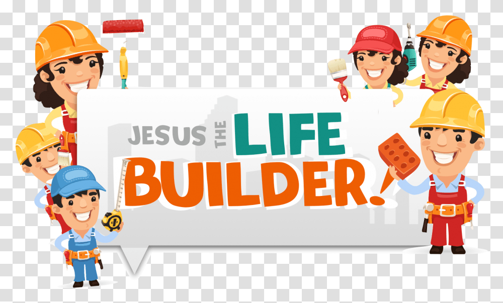 Jesus The Life Builder Trans Cartoon, Helmet, Person Transparent Png