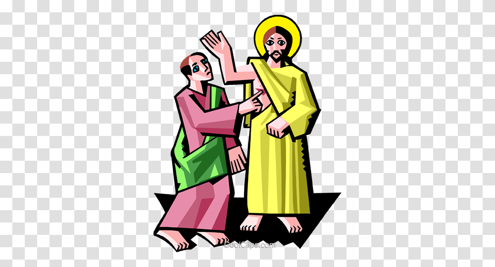 Jesus With Thomas Royalty Free Vector Clip Art Illustration, Apparel, Coat, Raincoat Transparent Png