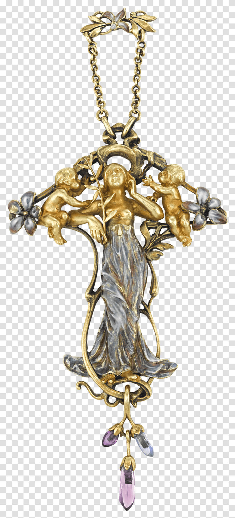Jeweled Art Nouveau Pendant By Jules Brateau Locket, Trophy, Cross, Bronze Transparent Png