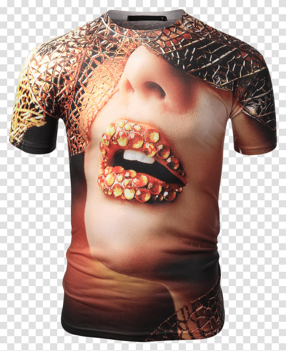 Jeweled Lip Print Sublimation T Shirt T Shirt Print, Teeth, Mouth, Person, Human Transparent Png