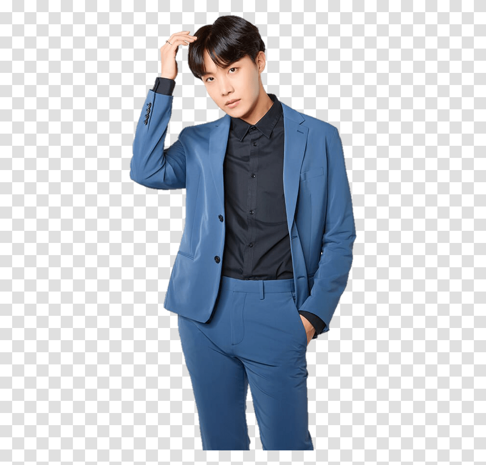 Jhope J Hope Jung Hoesok Bts Kpop Blue Jhope Lotte Duty Free, Suit, Overcoat, Person Transparent Png