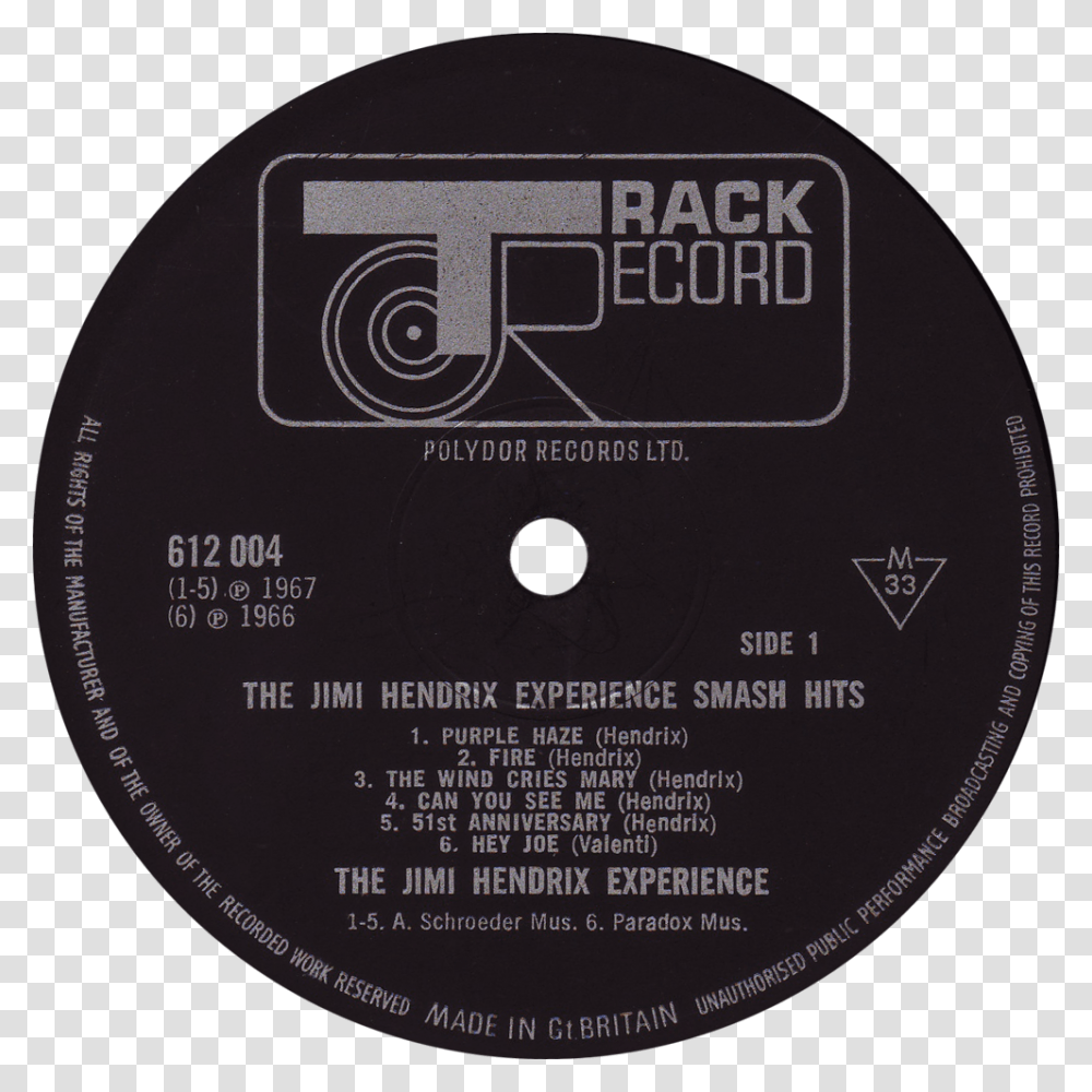 Jimi Hendrix Label Track Records, Disk, Dvd, Electronics Transparent Png