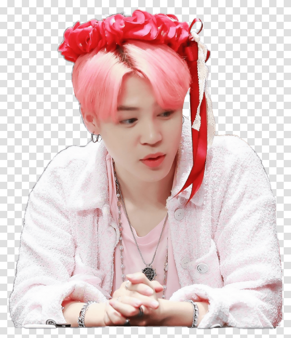 Jimin Parkjimin Bts Army Kpop Jin Rm Suga Jhope Jimin Pink Hair Boy With Luv, Apparel, Finger, Person Transparent Png