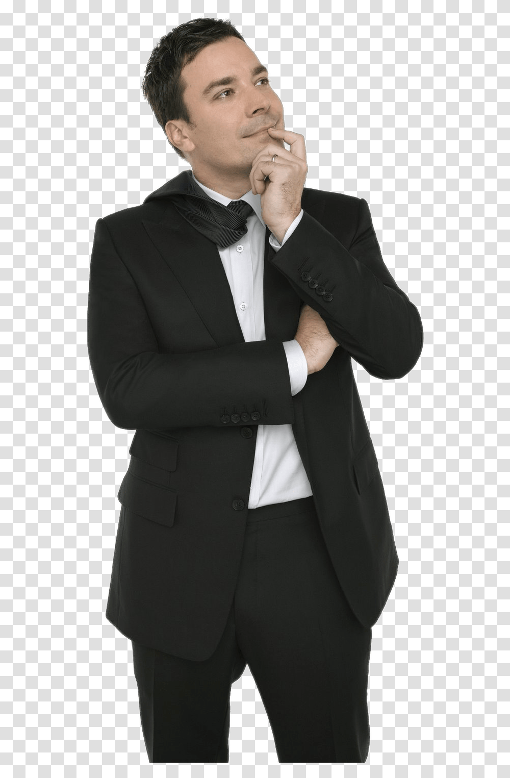 Jimmy Fallon Thinking History Of Late Night Talk Show Hosts, Suit, Overcoat, Tuxedo Transparent Png
