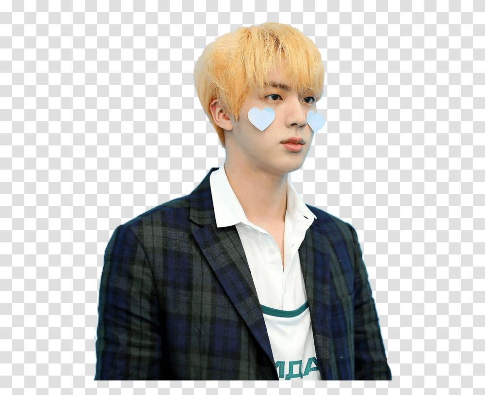 Jin Bts And Seokjin Image Jin Hearts On Cheeks, Face, Person, Suit Transparent Png