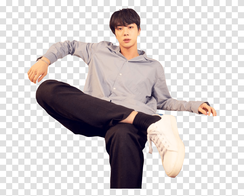 Jin Overlay And Image Kim Seokjin Sitting, Apparel, Sleeve, Long Sleeve Transparent Png