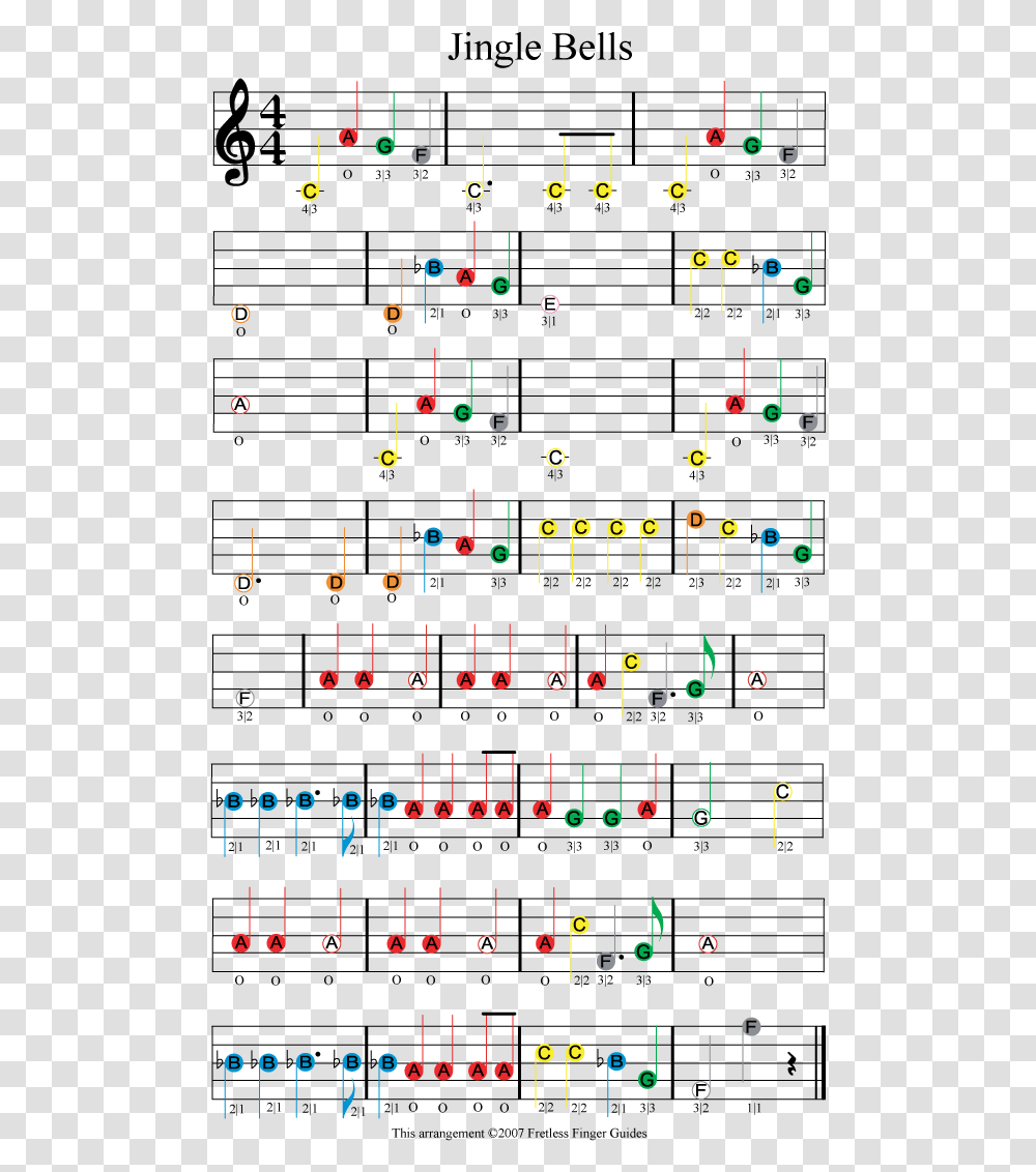 Jingle Bells Easy Color Coded Violin Sheet Music Jingle Bells Sheet Music Guitar, Number, Alphabet Transparent Png