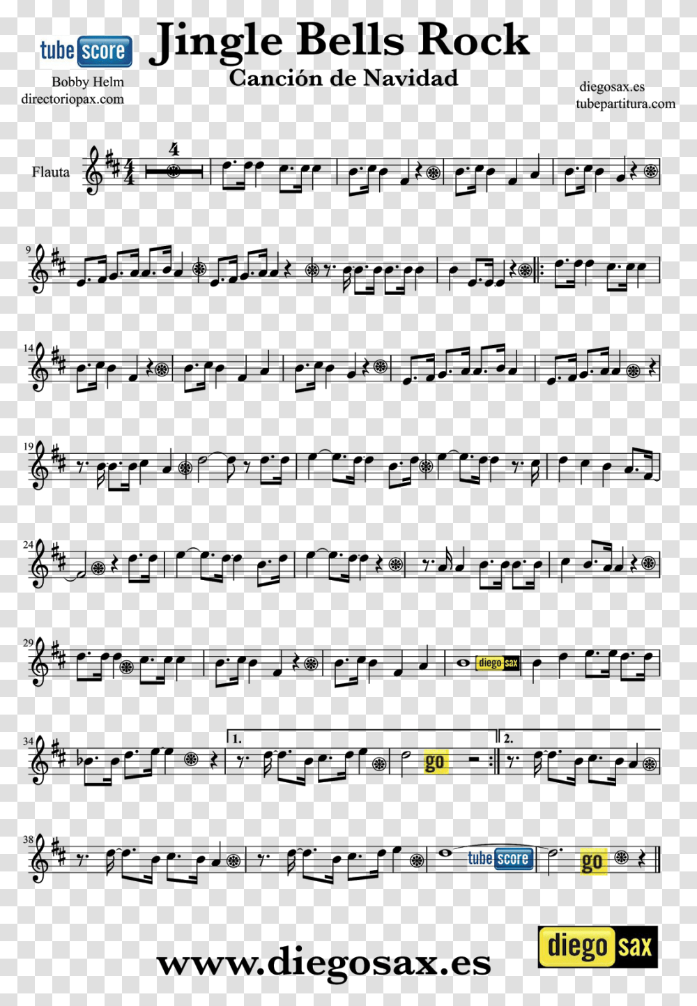 Jingle Bells Rock By Bobby Helm Sheet Music Flute And Trumpet Sheet Music Jingle Bell Rock Transparent Png