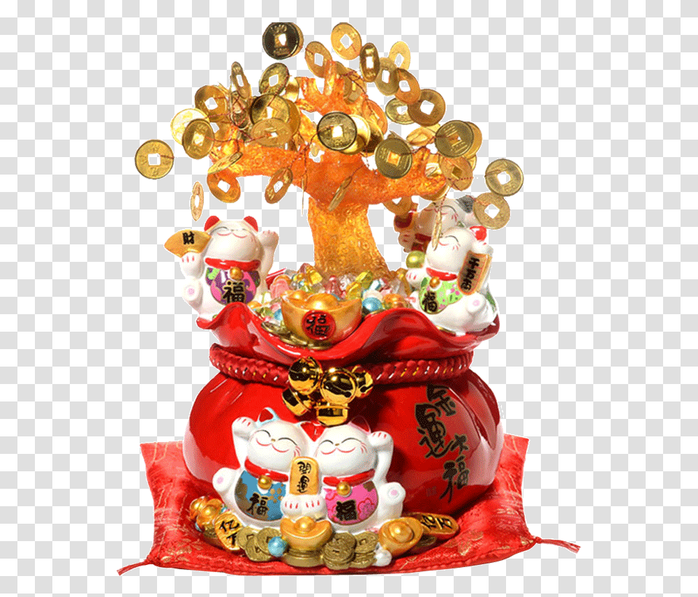 Jinshi Workshop Shake The Money Tree Lucky Cat Opened Maneki Neko Led, Birthday Cake, Dessert, Food, Poster Transparent Png