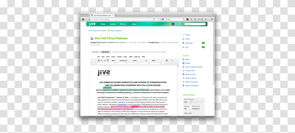 Jive Integrates Enterprise Social Suite With Google Docs Jive Software, File, Webpage, Text, Driving License Transparent Png