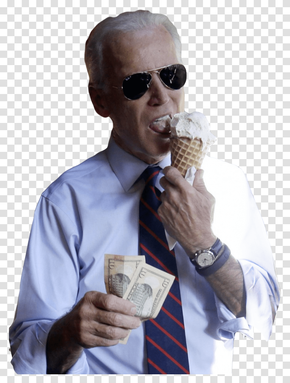 Joe Biden Eating Ice Cream Download Joe Biden Ray Bans, Tie, Accessories, Accessory, Sunglasses Transparent Png