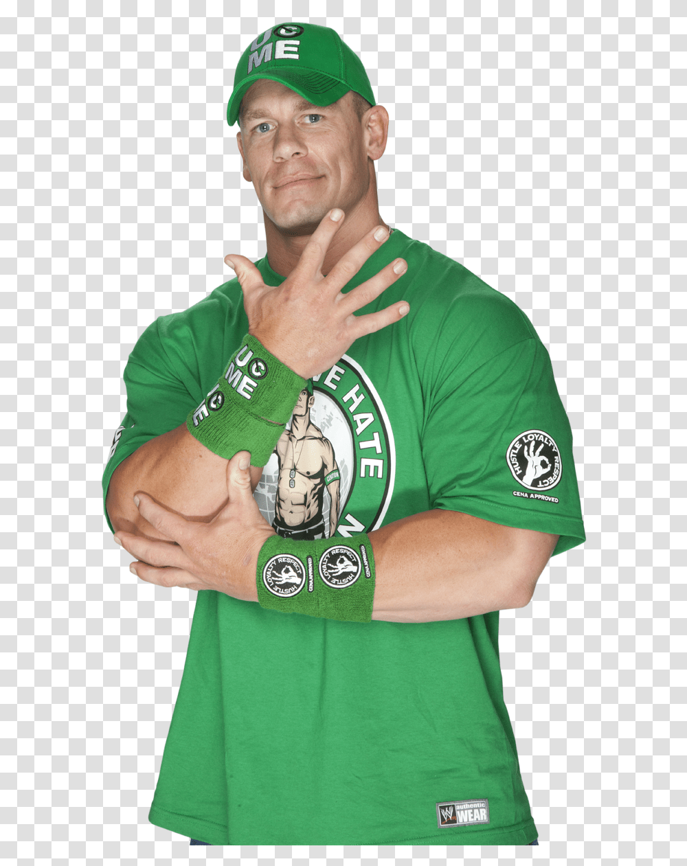 John Cena Pictures John Cena Wwe Green, Clothing, Person, Shirt, Finger Transparent Png