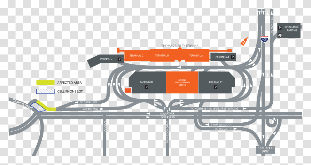 John Wayne Airport Pick Up, Plan, Plot, Diagram, Road Transparent Png