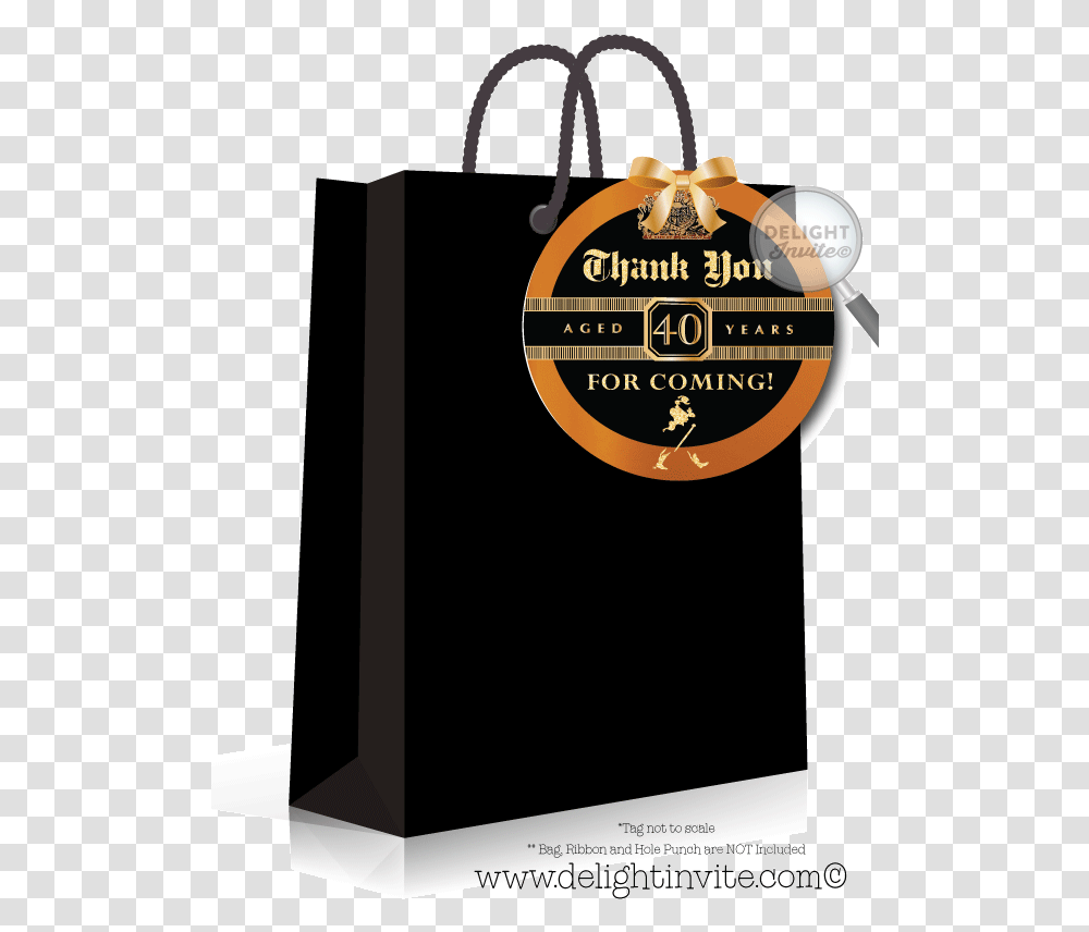 Johnnie Walker Black Label 40th Birthday Favor Tag Thank You Note On Goodie Bag, Shopping Bag, Leisure Activities, Sack Transparent Png