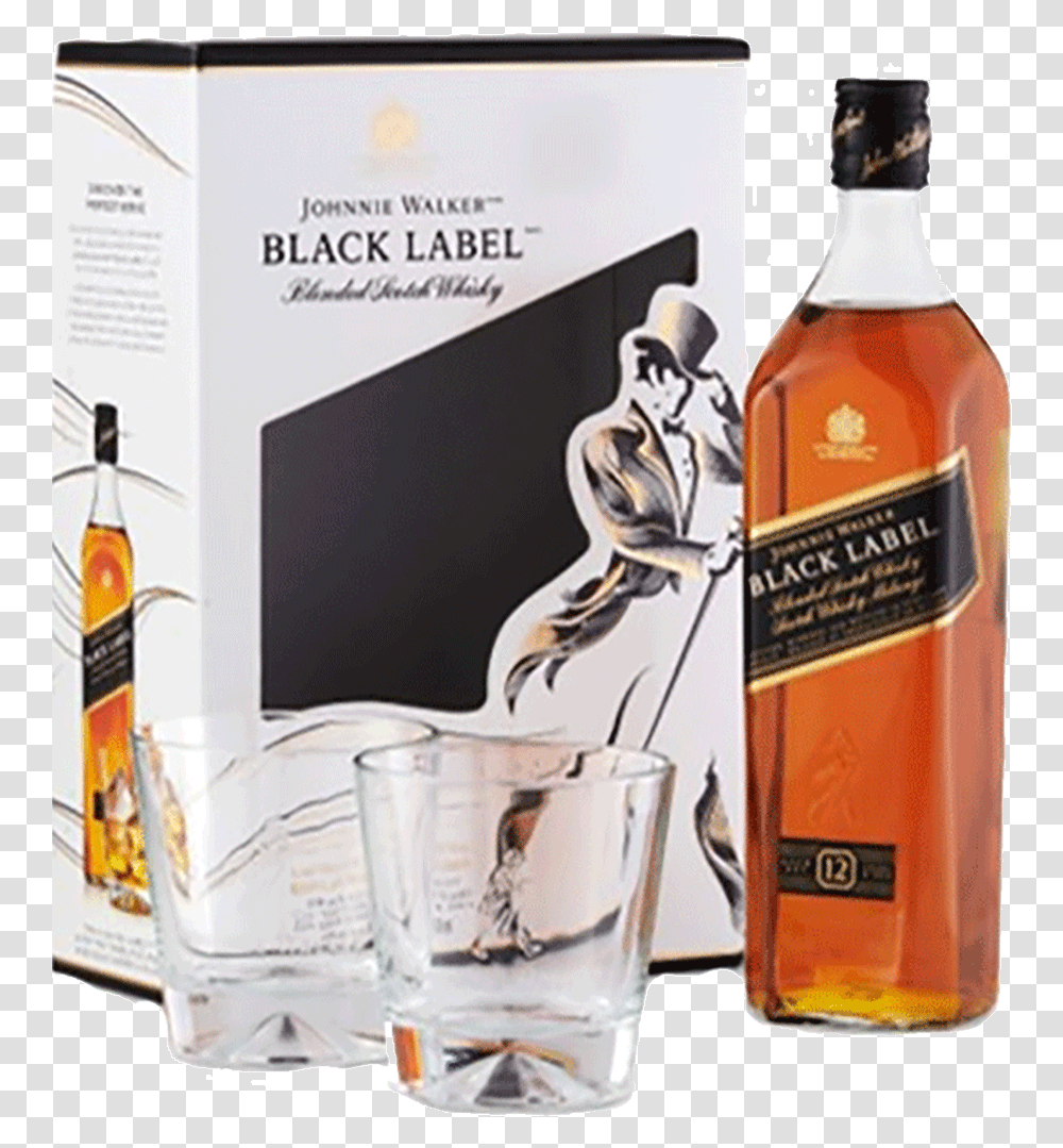 Johnnie Walker Black Label Glass Pack 750 Ml Johnnie Walker Black Label Gift Pack, Liquor, Alcohol, Beverage, Drink Transparent Png