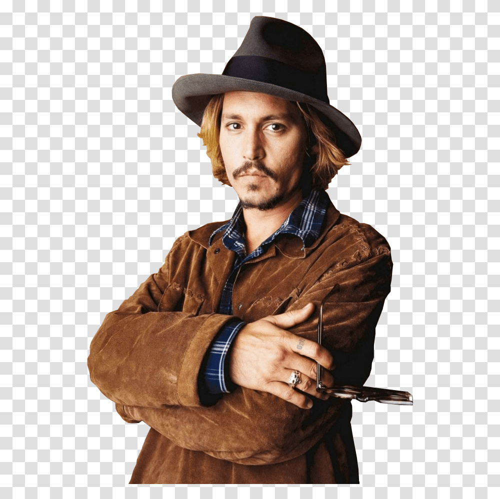 Johnny Depp Clipart Fedora Hat Men Long Hair, Person, Clothing, Man, Cowboy Hat Transparent Png