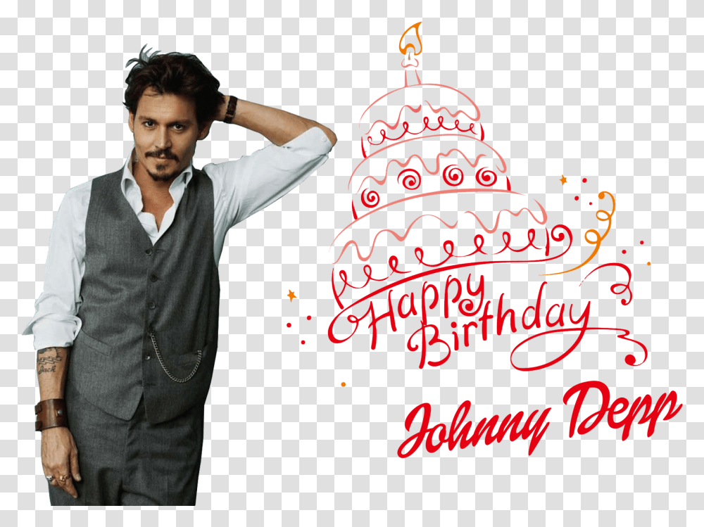 Johnny Depp File Happy Birthday Cake Logo, Person, Tree, Plant Transparent Png