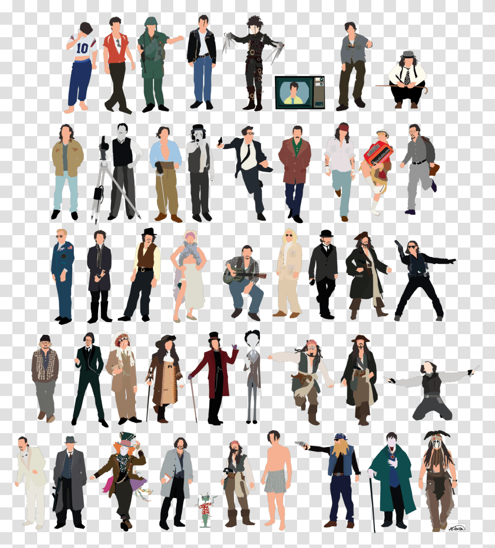 Johnny Depp Iconic Film Characters, Person, Hand, People, Collage Transparent Png