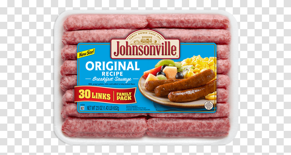 Johnsonville Breakfast Sausage Family Pack, Pork, Food, Hot Dog, Bacon Transparent Png