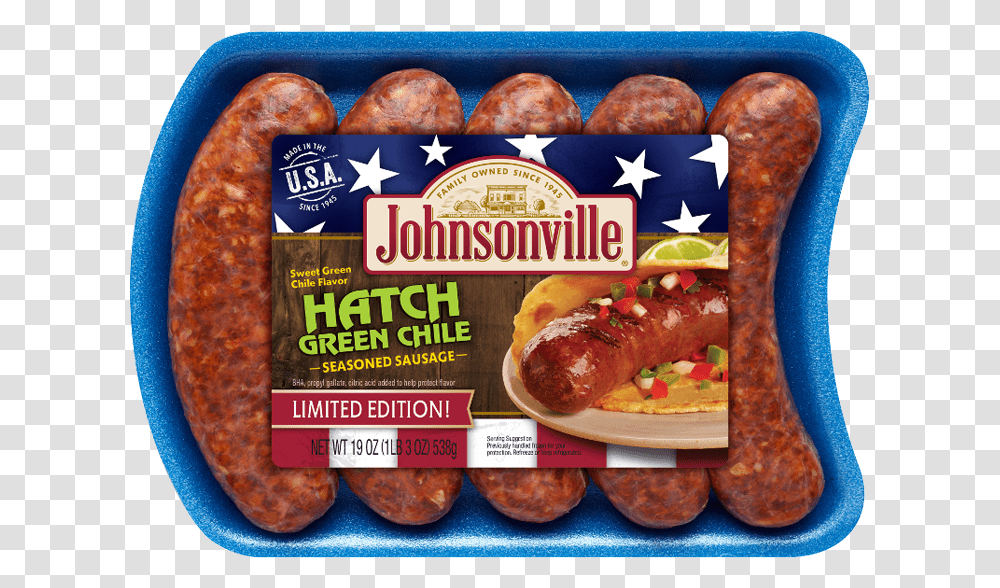 Johnsonville Sausages Hatch Green Chile, Food, Hot Dog, Pork, Bread Transparent Png