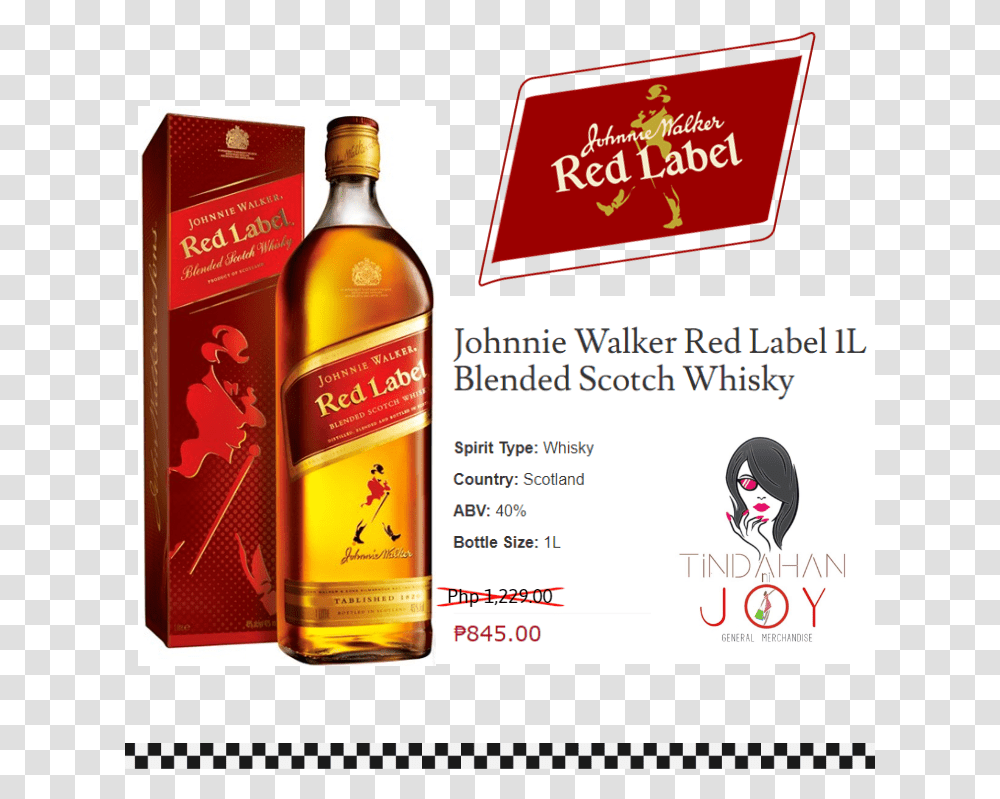 Johny Walker Red Label 1ltr Red Label, Liquor, Alcohol, Beverage, Drink Transparent Png