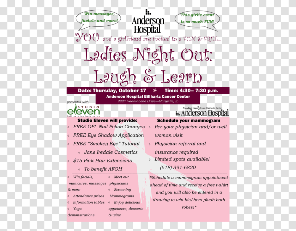 Join Us For Ladies Night Out At Anderson Hospital Billhartz Menina Bar, Advertisement, Flyer, Poster, Paper Transparent Png