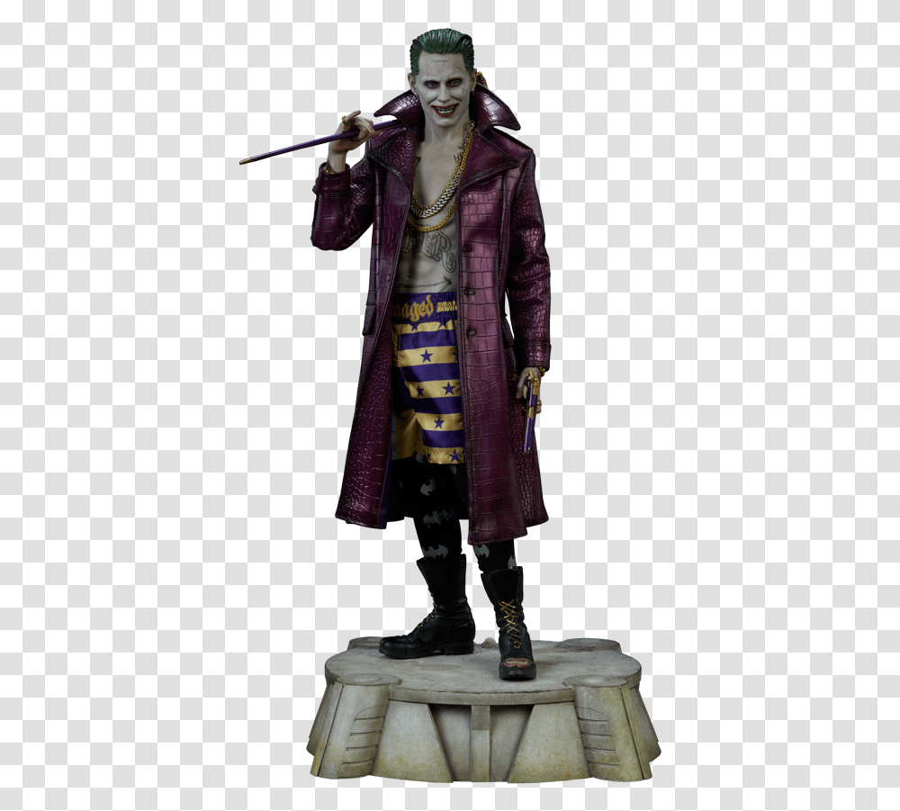 Joker Suicide Squad Statue, Overcoat, Person, Sleeve Transparent Png