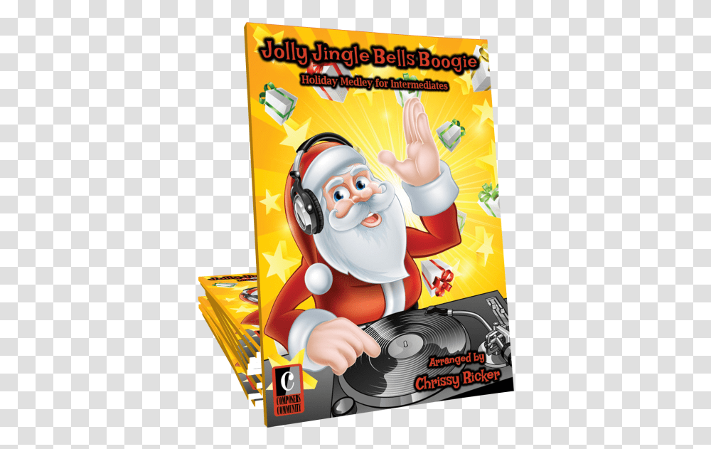 Jolly Jingle Bells Boogie Santa Dj Cartoon, Advertisement, Disk, Dvd, Flyer Transparent Png