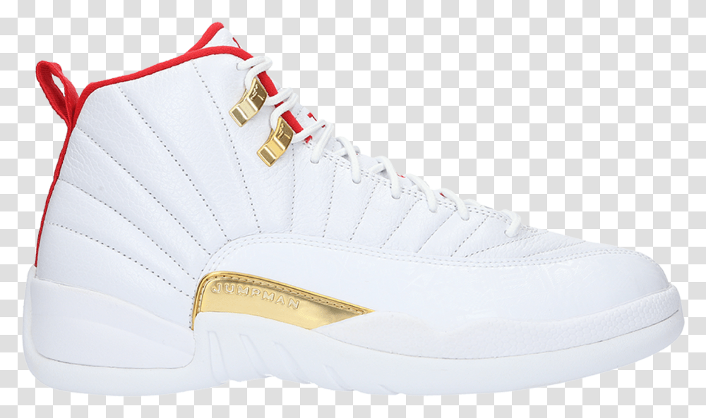 Jordan 12 White University Red Metallic Gold, Shoe, Footwear, Apparel Transparent Png