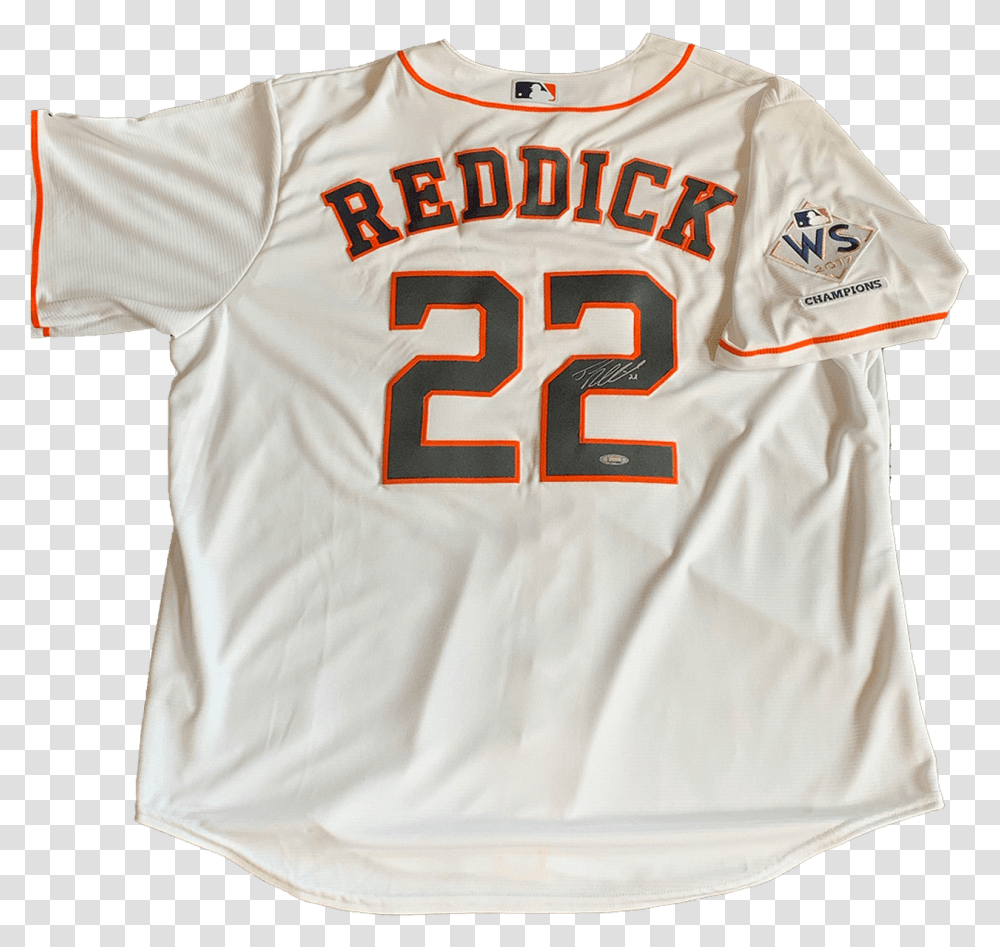 Josh Reddick Signed Houston Astros Replica White Jersey Baseball Uniform, Clothing, Apparel, Shirt, Person Transparent Png
