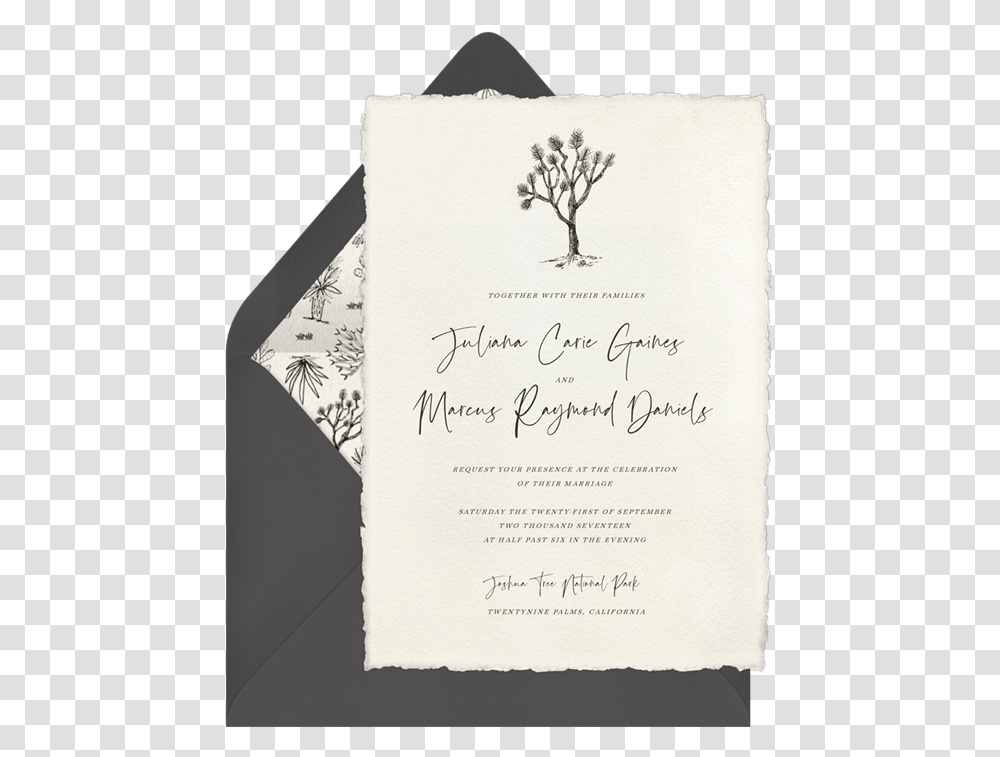Joshua Tree Invitations In Creme Wedding Response Card, Text, Clothing, Label, Handwriting Transparent Png