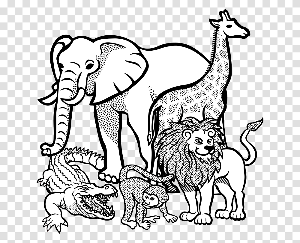 Jpg Black And White Africa Clipart Animal Wild Animals Colouring Pages, Mammal, Wildlife, Antelope, Giraffe Transparent Png