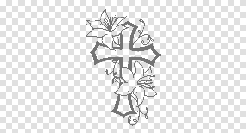 Jpg Black And White Anchor Clip Fancy Cross And Flower Tattoos, Stencil, Poster, Advertisement, Symbol Transparent Png