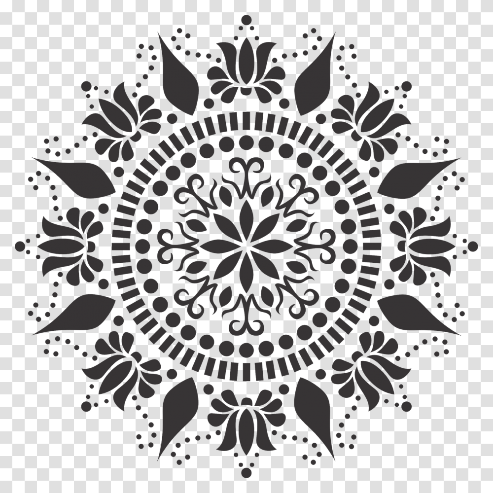 Jpg Black And White Lotus Stencil Easy And To Use Painted Mandala Stencil Download, Machine, Gear, Lace, Rug Transparent Png