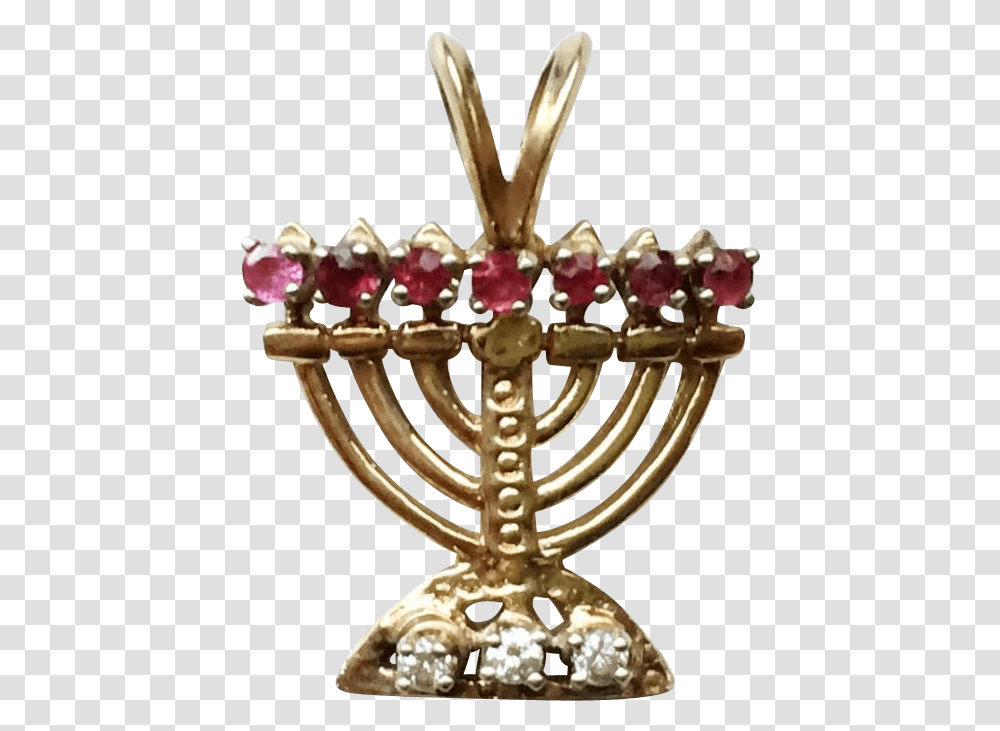 Judaica 14k Gold Jeweled Menorah Charm Pendant Masquerade Ball, Chandelier, Lamp, Crystal, Diamond Transparent Png