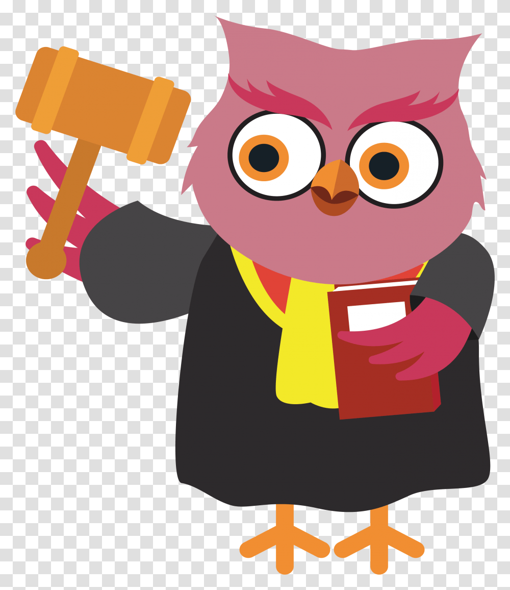 Judge Cartoon Court Law Owl With Scales And Gavel, Person, Human, Face, Costume Transparent Png