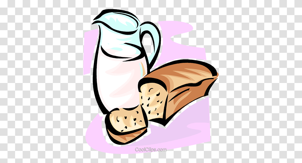 Jug Of Milk And Bread Royalty Free Vector Clip Art Illustration, Food, Bread Loaf, French Loaf, Lunch Transparent Png