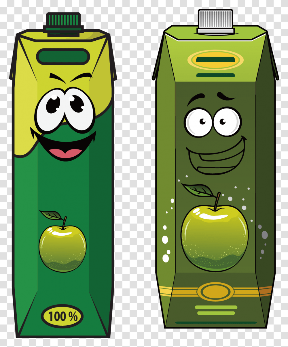 Juice Cartoon Packaging And Labeling Carton Cartoon Green Apple Juice, Tin, Number Transparent Png