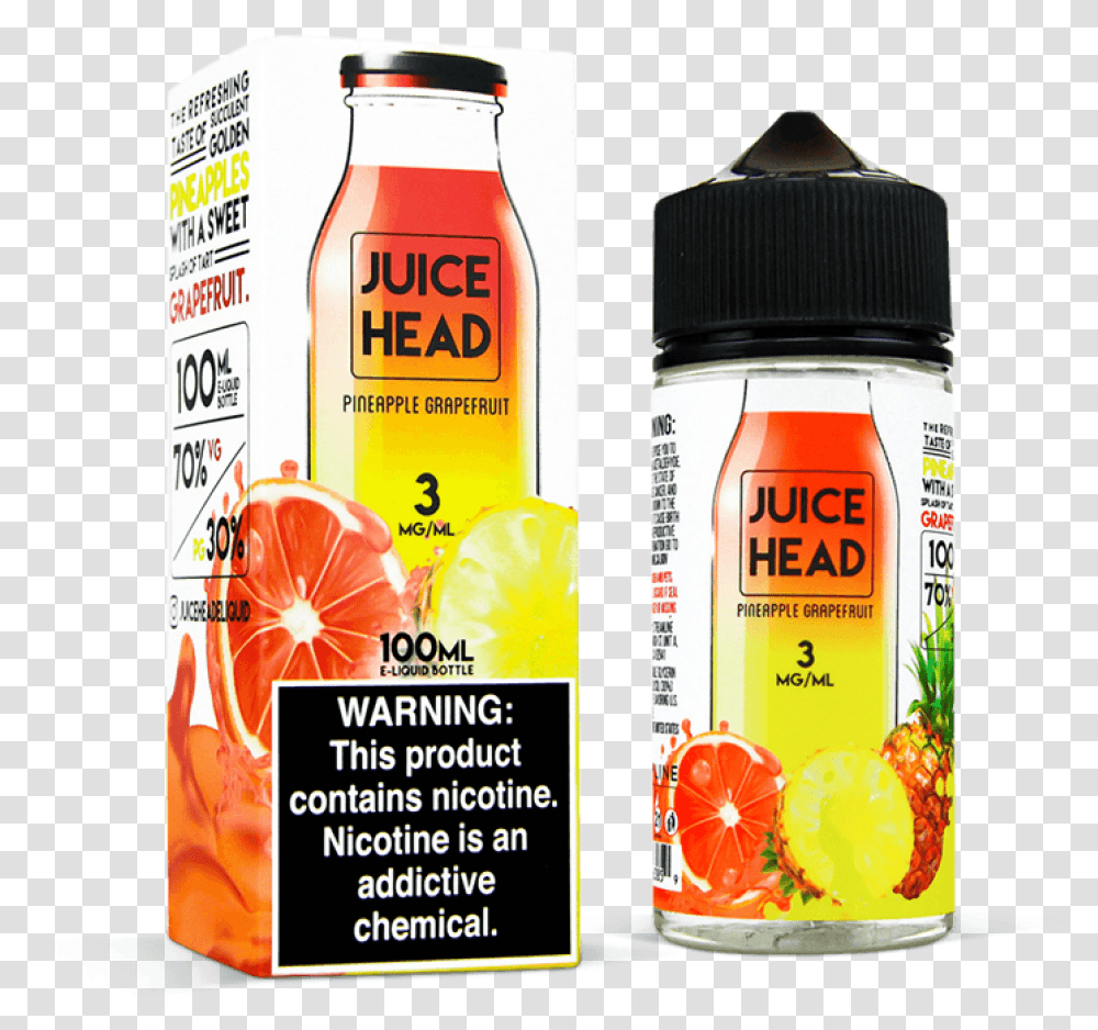 Juice Head Pineapple Grapefruit 100ml Juice Head Vape Juice, Bottle, Beverage, Drink, Plant Transparent Png