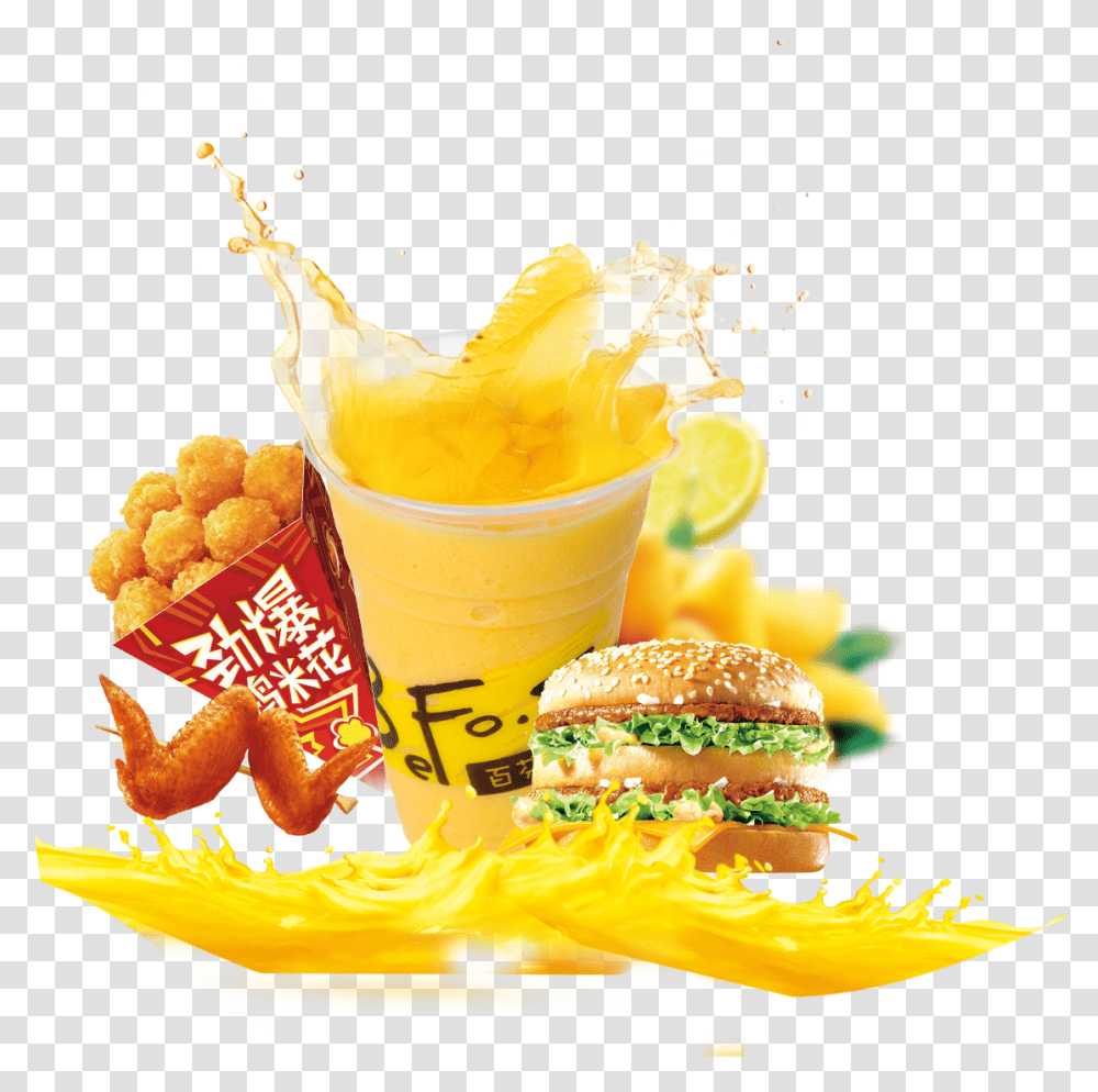 Juice Photo Chicken Popcorn, Beverage, Drink, Orange Juice, Burger Transparent Png