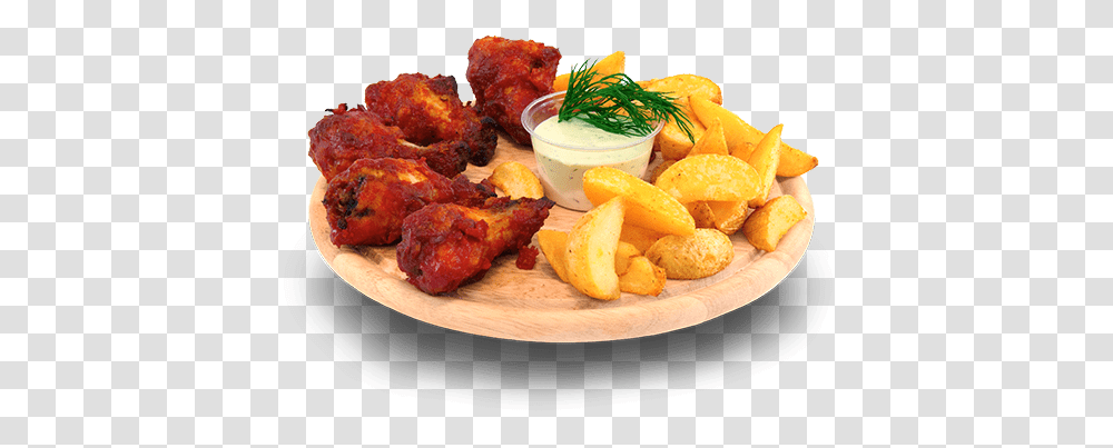 Juicy Chicken Wings Meal Wings With Potatoes, Fried Chicken, Food, Dish, Animal Transparent Png