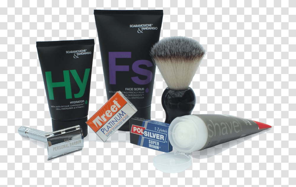 July Subscription Box Wet Shaving Line Up Shave Brush, Bottle, Cosmetics, Aftershave, Blade Transparent Png