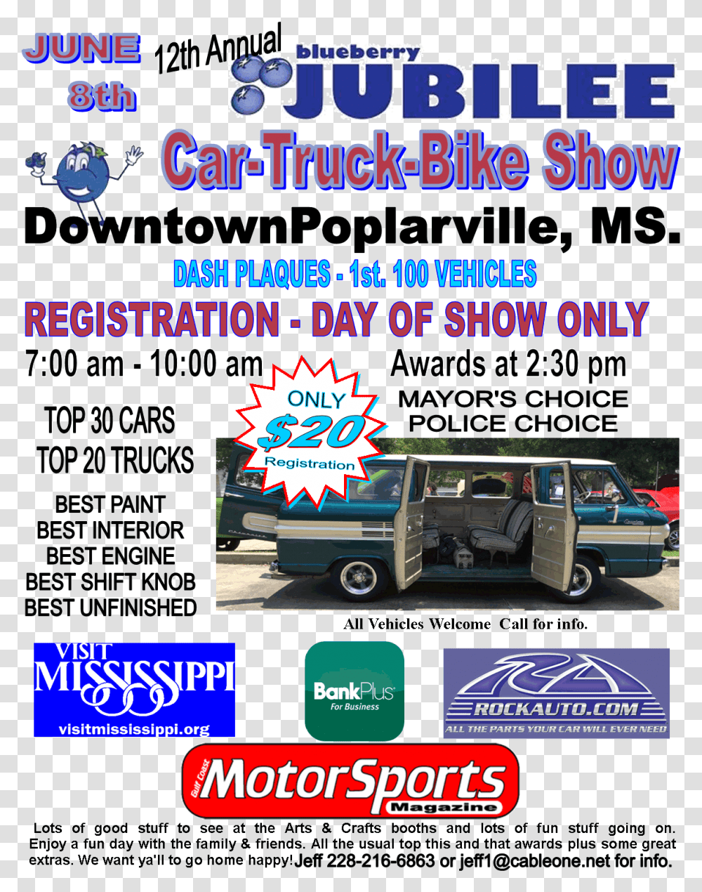 June 8 12th Annual Blueberry Jubilee Car Truck Bike Mississippi, Flyer, Poster, Paper, Advertisement Transparent Png