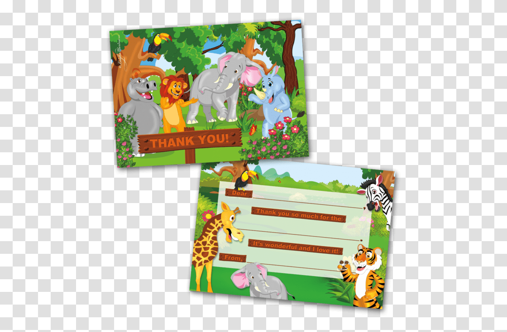 Jungle Animals 10 Kids Thank You Cards Jungle Animals Cartoon, Game, Giraffe, Jigsaw Puzzle, Text Transparent Png