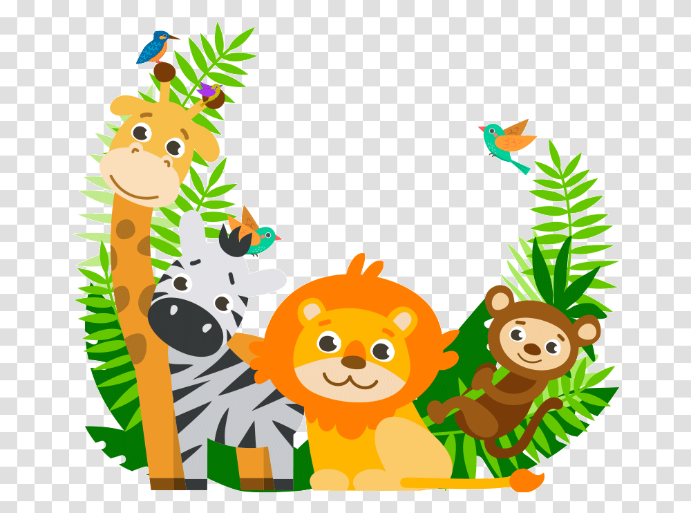 Jungle Animals Jungle Animals Cartoon, Graphics, Tree, Plant, Crowd Transparent Png