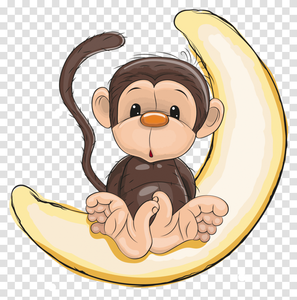 Jungle Animals Monkey On The Moon Clipart, Plant, Fruit, Food, Banana Transparent Png