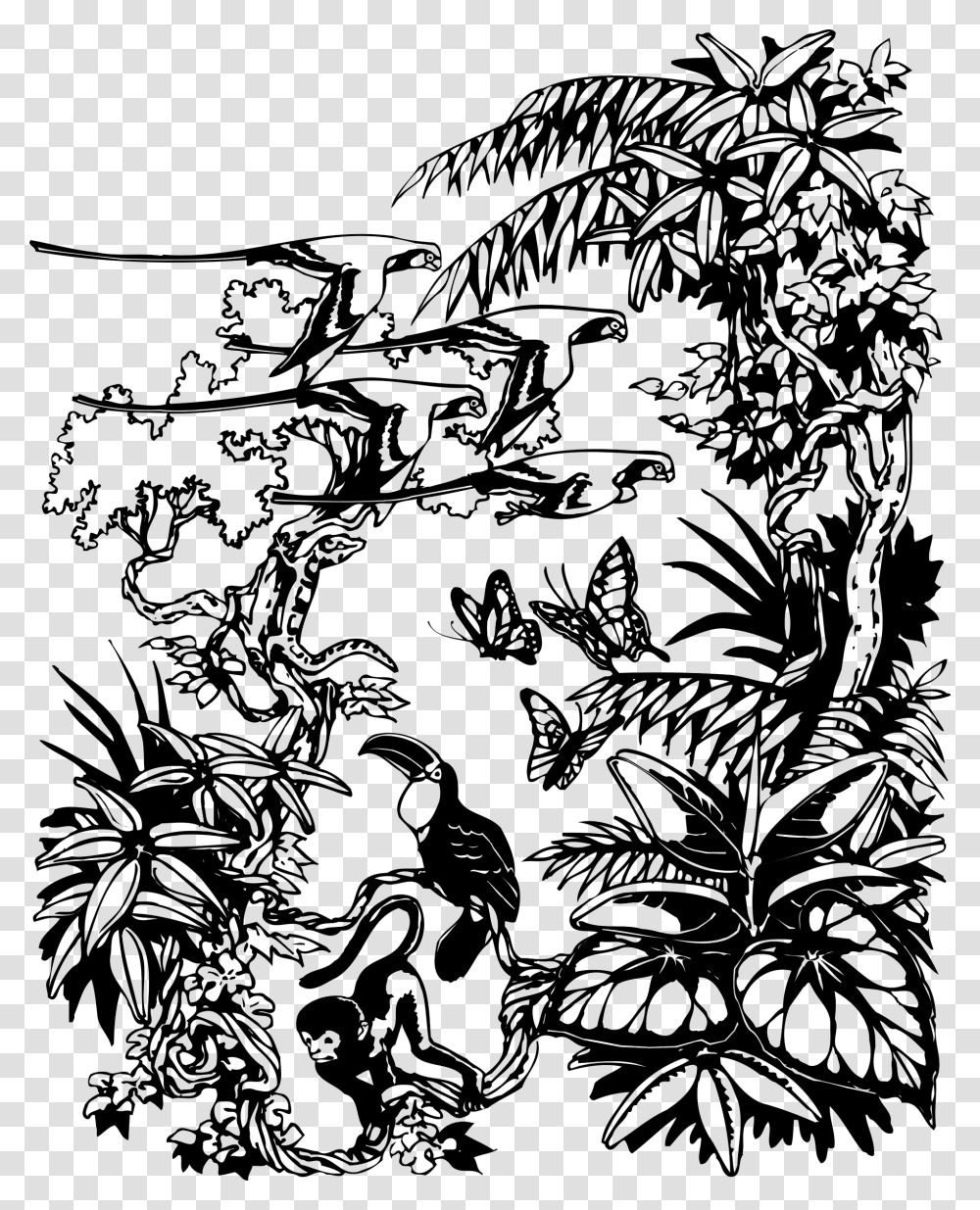 Jungle Border Download Jungle Drawing, Floral Design, Pattern Transparent Png