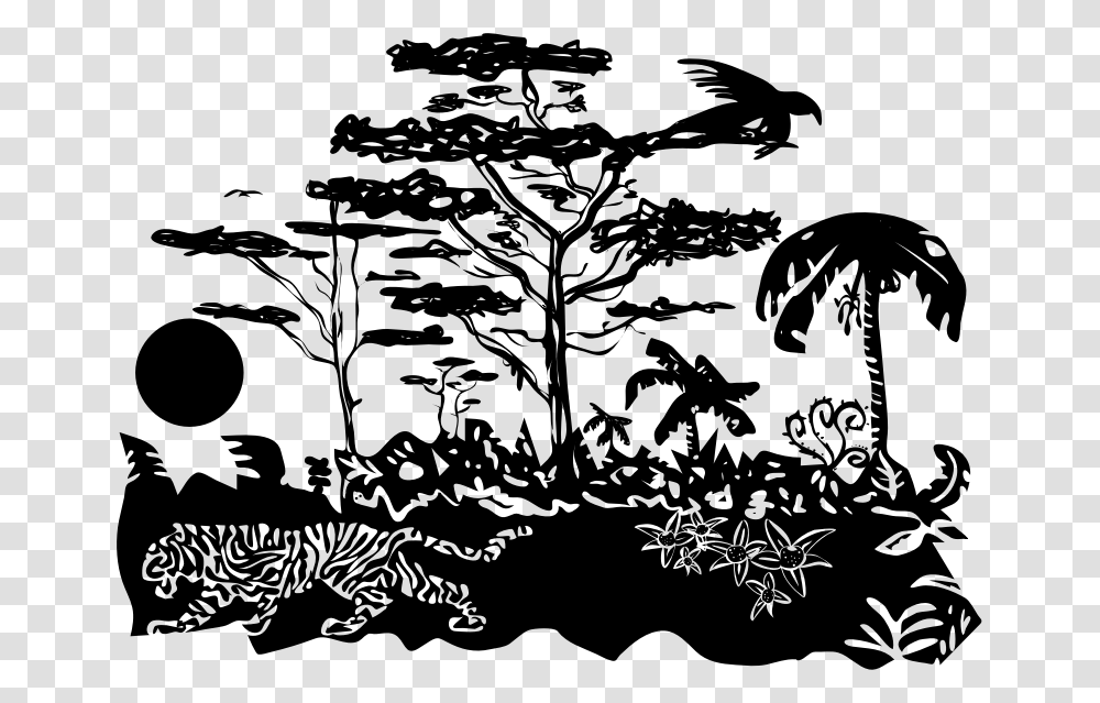 Jungle Tree Clipart Black And White Picture Freeuse Jungle Clipart Black And White, Gray, World Of Warcraft Transparent Png