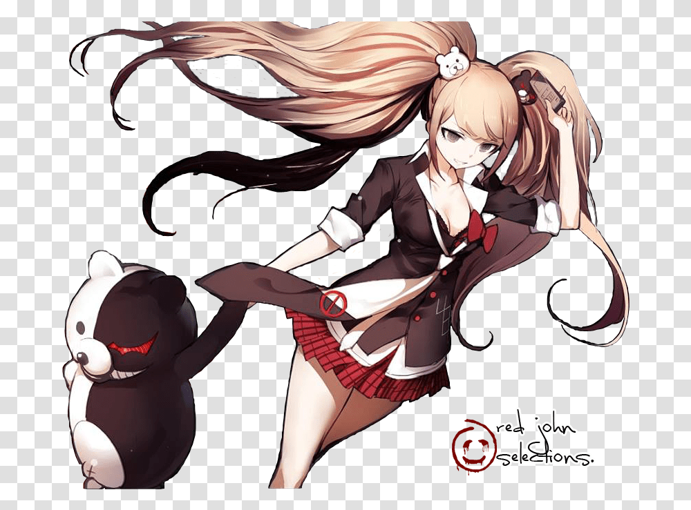 Junko Enoshima Art Red John Smiley Face, Comics, Book, Manga, Person Transparent Png